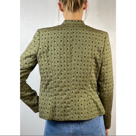 Anthropologie Comma green sparkle standing collar embroidered jacket blazer. - Picture 2 of 6
